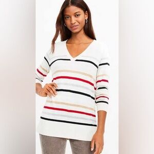 Loft Striped Luxe Knit V-Neck Tunic Sweater women’s size small